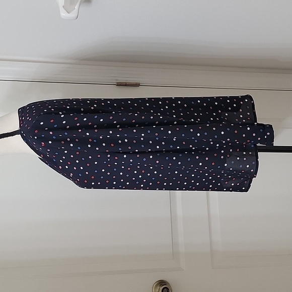 Talbots, Size S Navy Blue with Red, Pink, White and Blue Polkadot Blouse - Picture 3 of 12